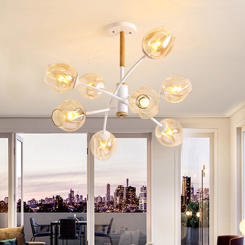 Dome Living Room Chandelier Lighting Blue/Tan Glass 6/8 Lights Contemporary Stylish Hanging Pendant Light Clearhalo 'Ceiling Lights' 'Chandeliers' 'Glass shade' 'Glass' 'Modern Chandeliers' 'Modern' Lighting' 289634