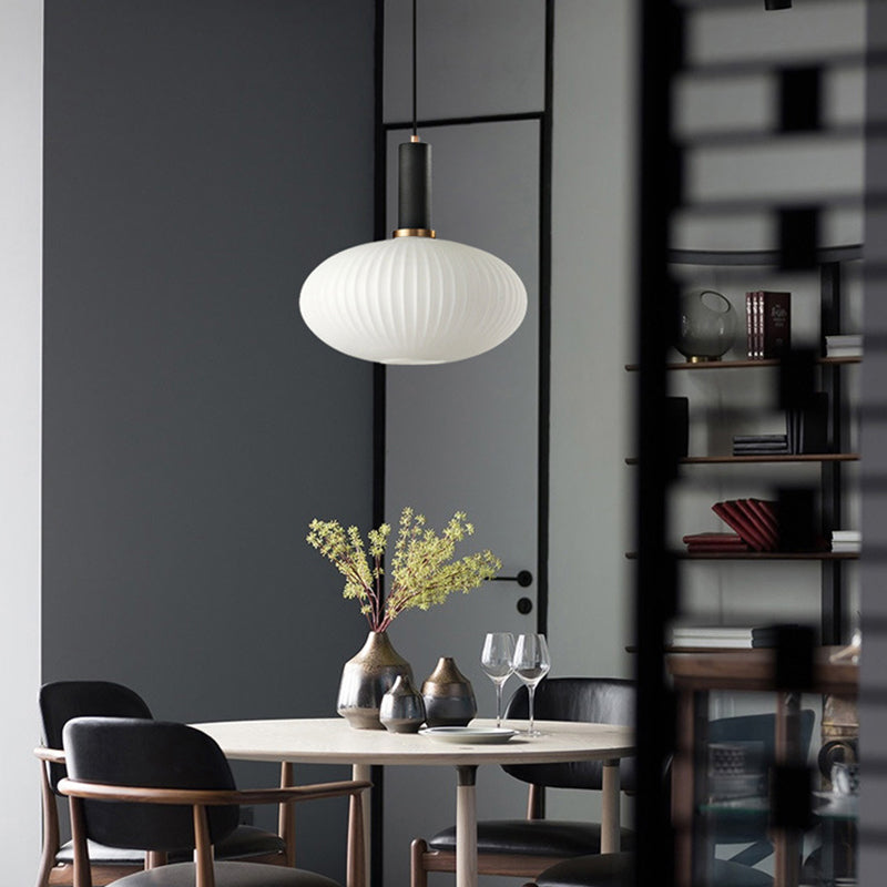 1 Head Dining Room Pendant Light Macaron Black/Pink/Blue Hanging Lamp with Cylinder/Oval/Drum White Glass Shade, 5"/8"/12" Wide Clearhalo 'Ceiling Lights' 'Glass shade' 'Glass' 'Modern Pendants' 'Modern' 'Pendant Lights' 'Pendants' Lighting' 289656