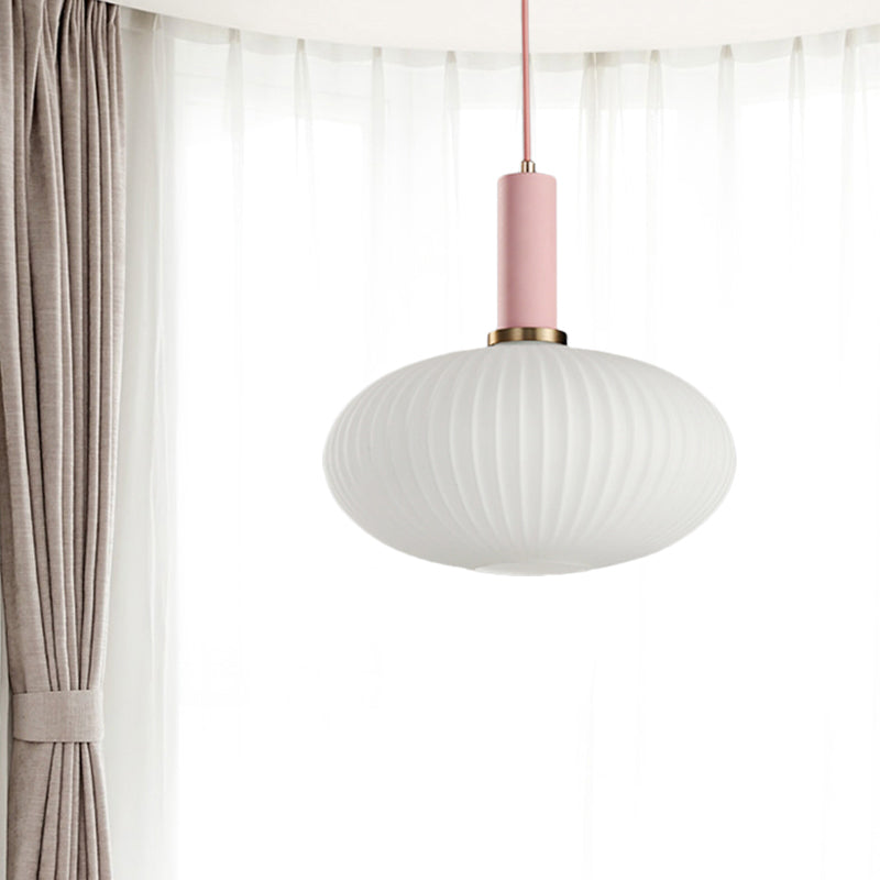 1 Head Dining Room Pendant Light Macaron Black/Pink/Blue Hanging Lamp with Cylinder/Oval/Drum White Glass Shade, 5"/8"/12" Wide Clearhalo 'Ceiling Lights' 'Glass shade' 'Glass' 'Modern Pendants' 'Modern' 'Pendant Lights' 'Pendants' Lighting' 289672