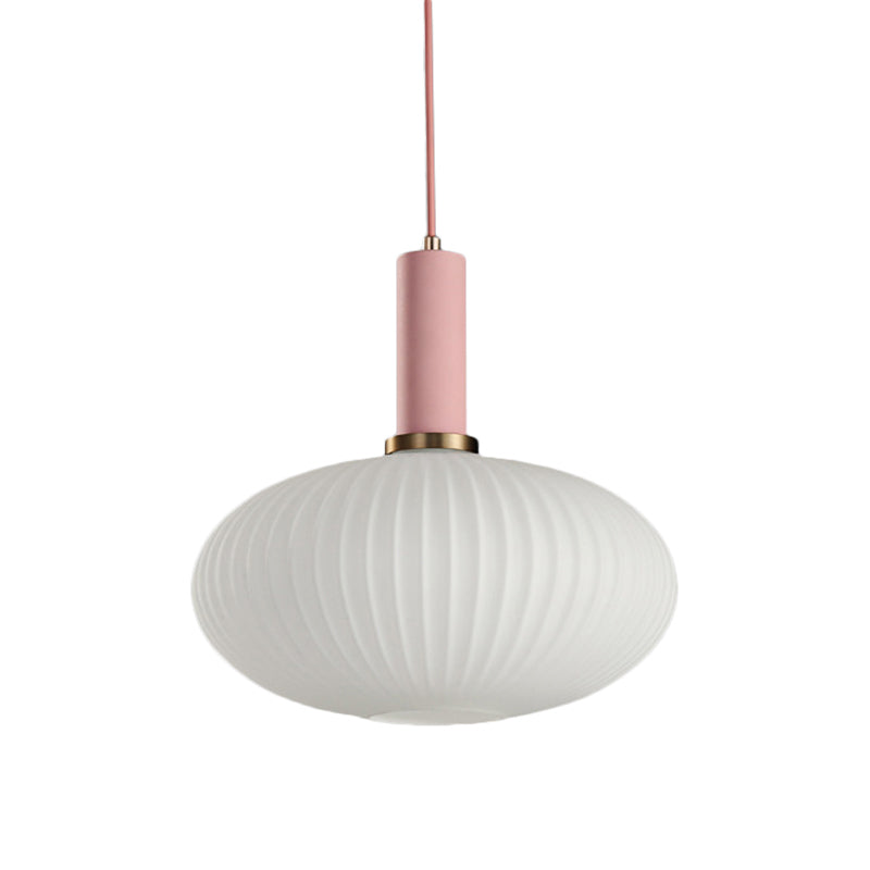 1 Head Dining Room Pendant Light Macaron Black/Pink/Blue Hanging Lamp with Cylinder/Oval/Drum White Glass Shade, 5"/8"/12" Wide Clearhalo 'Ceiling Lights' 'Glass shade' 'Glass' 'Modern Pendants' 'Modern' 'Pendant Lights' 'Pendants' Lighting' 289675