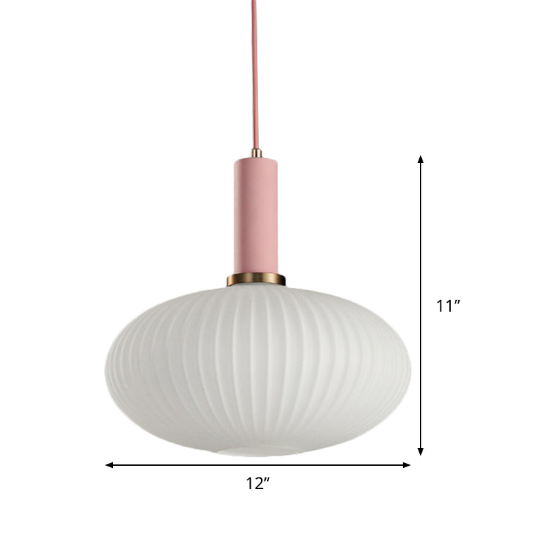 1 Head Dining Room Pendant Light Macaron Black/Pink/Blue Hanging Lamp with Cylinder/Oval/Drum White Glass Shade, 5"/8"/12" Wide Clearhalo 'Ceiling Lights' 'Glass shade' 'Glass' 'Modern Pendants' 'Modern' 'Pendant Lights' 'Pendants' Lighting' 289676