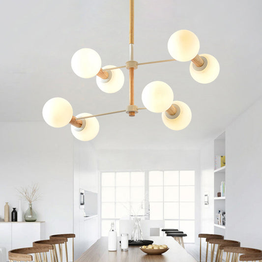 Modernism Style Orb Chandelier Lamp White Glass 8/12 Lights Living Room Hanging Light Fixture 8 White Clearhalo 'Ceiling Lights' 'Chandeliers' 'Glass shade' 'Glass' Lighting' 289734
