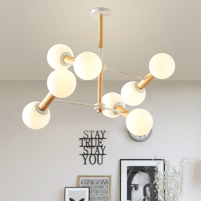 Modernism Style Orb Chandelier Lamp White Glass 8/12 Lights Living Room Hanging Light Fixture Clearhalo 'Ceiling Lights' 'Chandeliers' 'Glass shade' 'Glass' Lighting' 289735