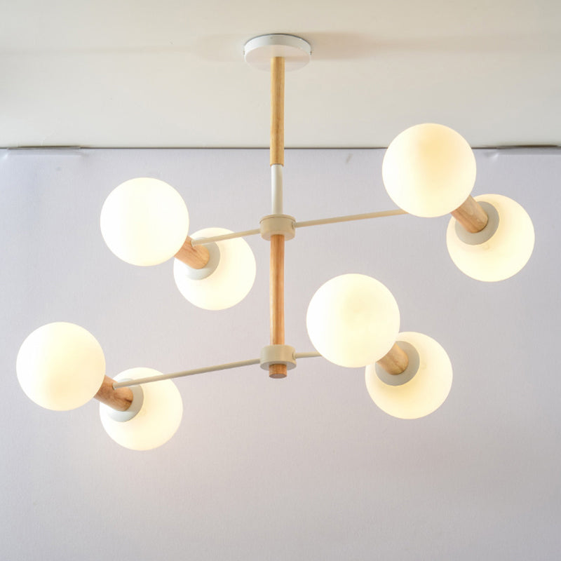 Modernism Style Orb Chandelier Lamp White Glass 8/12 Lights Living Room Hanging Light Fixture Clearhalo 'Ceiling Lights' 'Chandeliers' 'Glass shade' 'Glass' Lighting' 289736