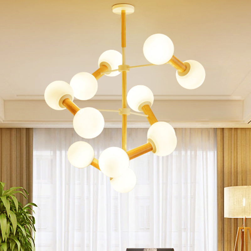 Modernism Style Orb Chandelier Lamp White Glass 8/12 Lights Living Room Hanging Light Fixture 12 White Clearhalo 'Ceiling Lights' 'Chandeliers' 'Glass shade' 'Glass' Lighting' 289740