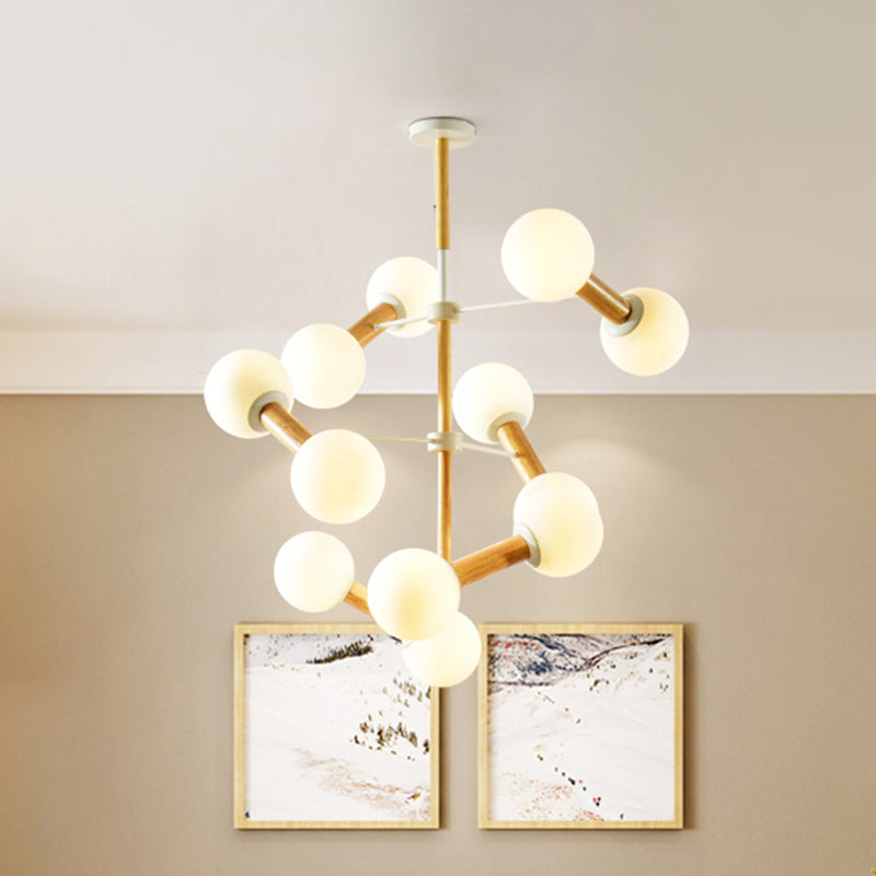 Modernism Style Orb Chandelier Lamp White Glass 8/12 Lights Living Room Hanging Light Fixture Clearhalo 'Ceiling Lights' 'Chandeliers' 'Glass shade' 'Glass' Lighting' 289741