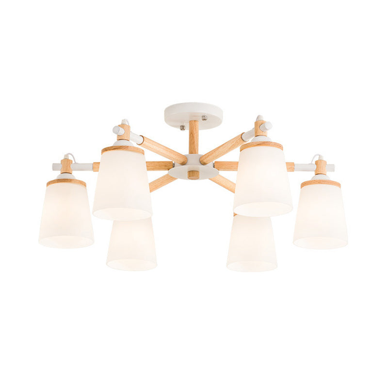 Conical Chandelier Light Fixture Nordic Style Frosted Glass 6/8 Lights White Hanging Light for Living Room Clearhalo 'Ceiling Lights' 'Chandeliers' 'Glass shade' 'Glass' Lighting' 289770