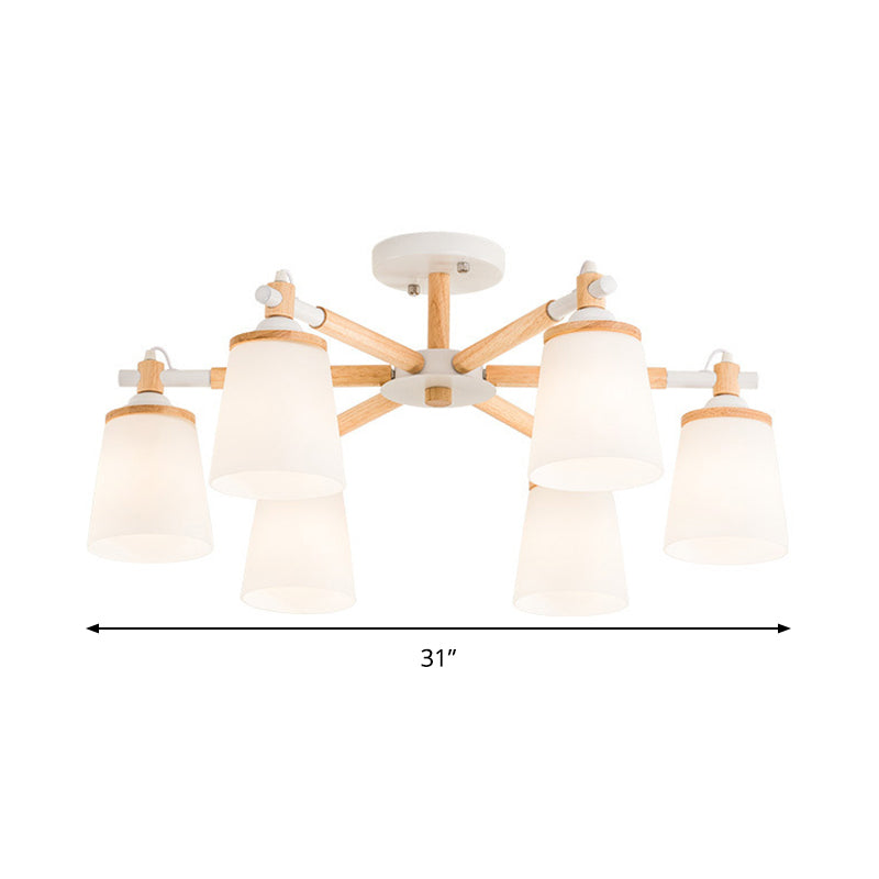 Conical Chandelier Light Fixture Nordic Style Frosted Glass 6/8 Lights White Hanging Light for Living Room Clearhalo 'Ceiling Lights' 'Chandeliers' 'Glass shade' 'Glass' Lighting' 289771