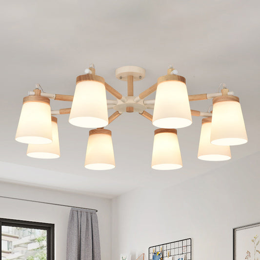 Conical Chandelier Light Fixture Nordic Style Frosted Glass 6/8 Lights White Hanging Light for Living Room 8 White Clearhalo 'Ceiling Lights' 'Chandeliers' 'Glass shade' 'Glass' Lighting' 289772