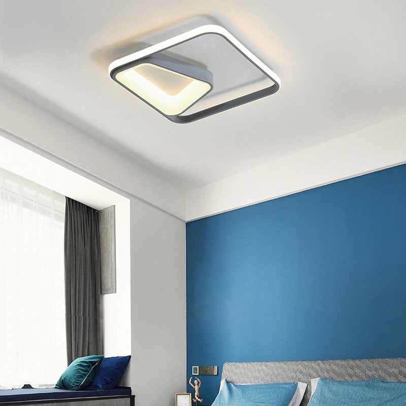 Geometric Metal Flush Mount Lamp Modernism Gray/White LED Ceiling Lighting in Natural Light/Remote Control Stepless Dimming Grey Natural Clearhalo 'Ceiling Lights' 'Close To Ceiling Lights' 'Close to ceiling' 'Flush mount' Lighting' 289804