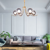 Clear Glass Ball Chandelier Lighting Fixture Modern Style 6/8/10 Heads Golden Hanging Lamp with Curved Arm Clearhalo 'Ceiling Lights' 'Chandeliers' 'Glass shade' 'Glass' 'Modern Chandeliers' 'Modern' Lighting' 289809