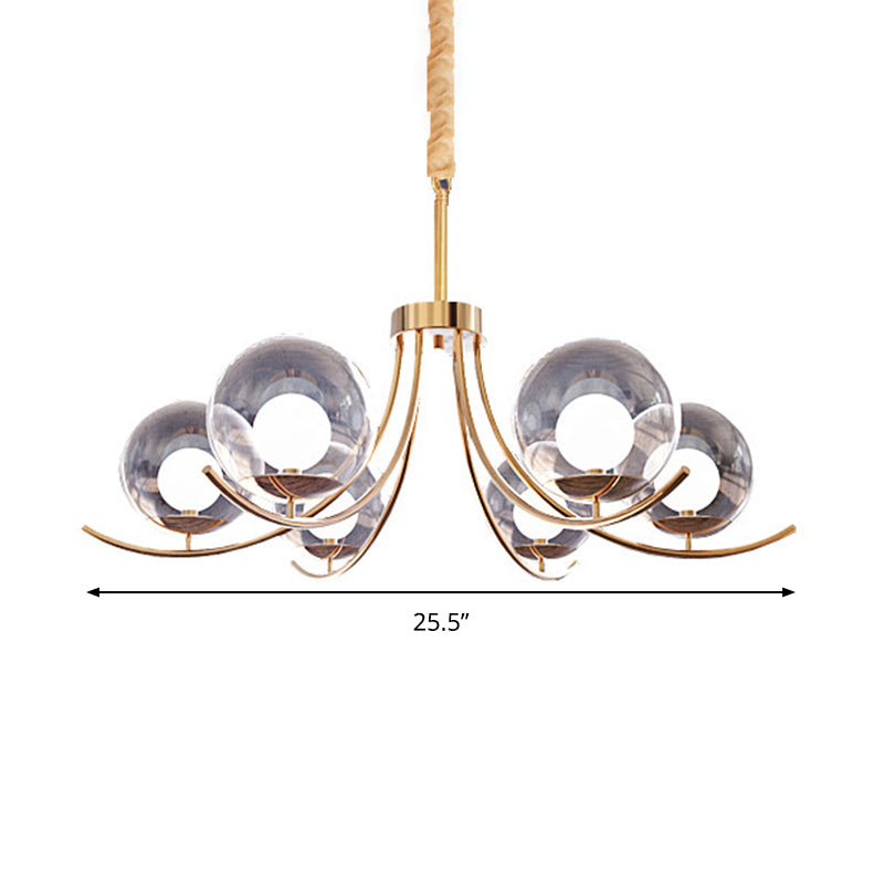 Clear Glass Ball Chandelier Lighting Fixture Modern Style 6/8/10 Heads Golden Hanging Lamp with Curved Arm Clearhalo 'Ceiling Lights' 'Chandeliers' 'Glass shade' 'Glass' 'Modern Chandeliers' 'Modern' Lighting' 289811