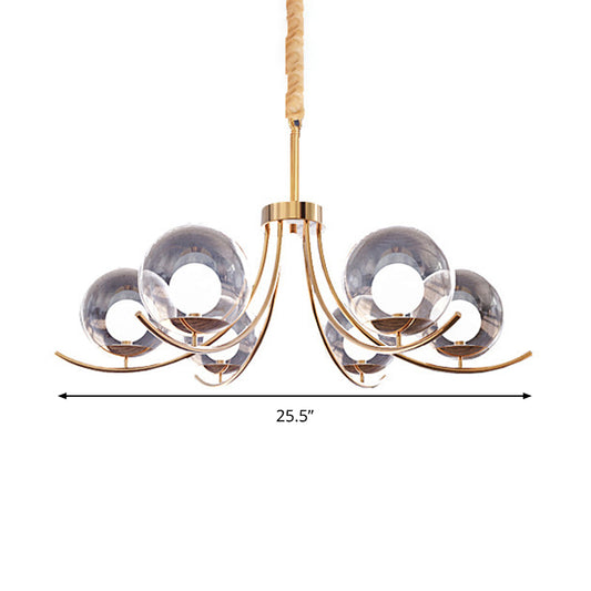 Clear Glass Ball Chandelier Lighting Fixture Modern Style 6/8/10 Heads Golden Hanging Lamp with Curved Arm Clearhalo 'Ceiling Lights' 'Chandeliers' 'Glass shade' 'Glass' 'Modern Chandeliers' 'Modern' Lighting' 289811