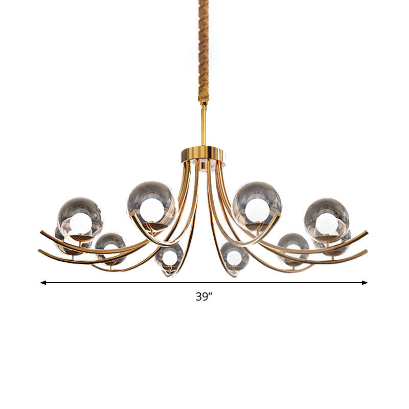 Clear Glass Ball Chandelier Lighting Fixture Modern Style 6/8/10 Heads Golden Hanging Lamp with Curved Arm Clearhalo 'Ceiling Lights' 'Chandeliers' 'Glass shade' 'Glass' 'Modern Chandeliers' 'Modern' Lighting' 289819