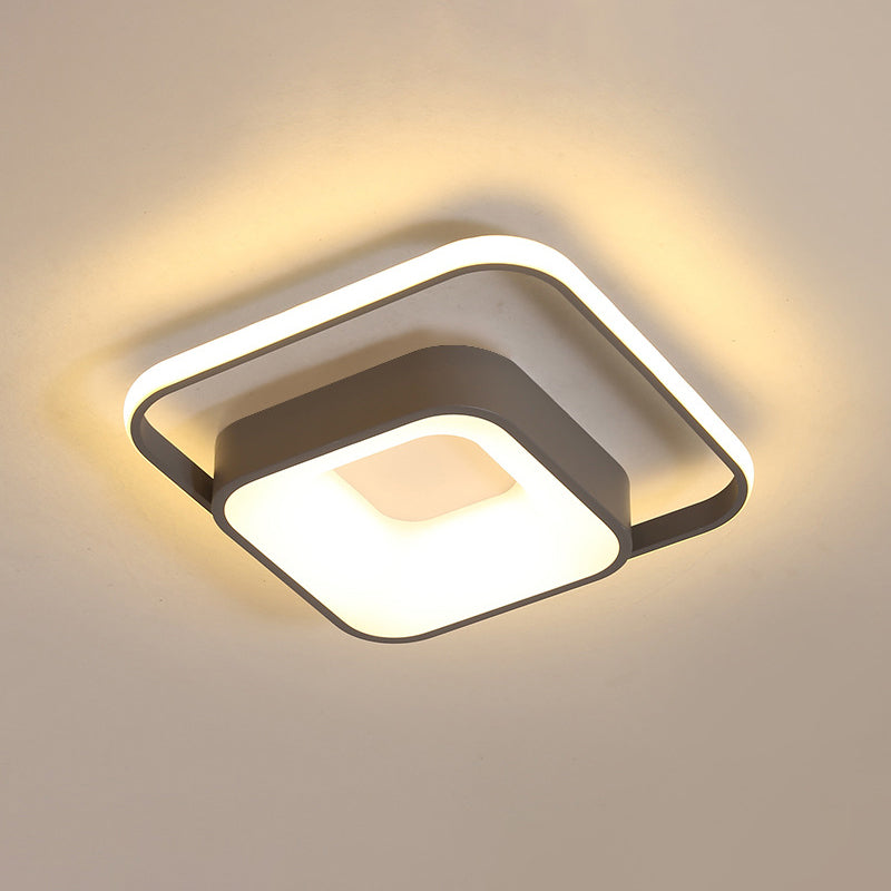 Square Flush Mount Minimalist Metal Gray/White Light LED Ceiling Fixture, Natural Light/Remote Control Stepless Dimming Grey Remote Control Stepless Dimming Clearhalo 'Ceiling Lights' 'Close To Ceiling Lights' 'Close to ceiling' 'Flush mount' Lighting' 289838