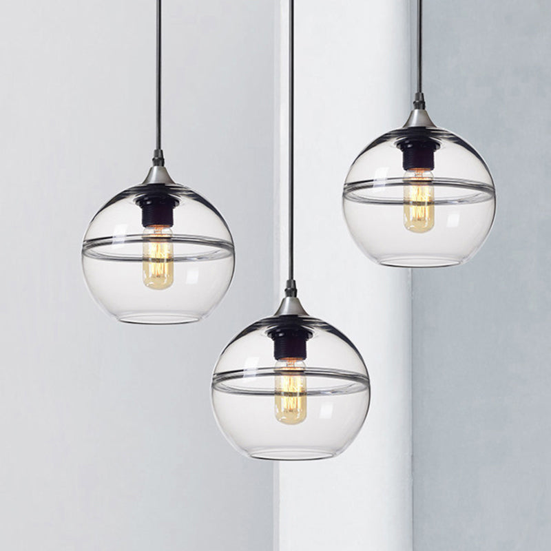 Globe Dining Room Pendant Lighting Blue/Clear Glass 1 Head 8"/10"/12" Wide Modern Hanging Ceiling Light Clearhalo 'Ceiling Lights' 'Glass shade' 'Glass' 'Modern Pendants' 'Modern' 'Pendant Lights' 'Pendants' Lighting' 289875