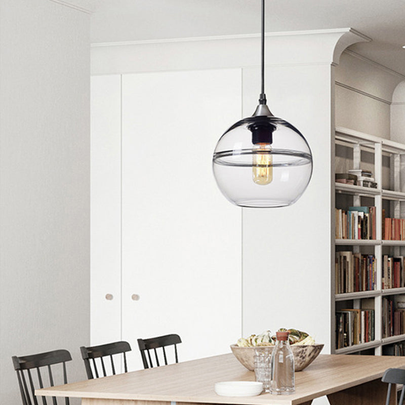 Globe Dining Room Pendant Lighting Blue/Clear Glass 1 Head 8"/10"/12" Wide Modern Hanging Ceiling Light Clearhalo 'Ceiling Lights' 'Glass shade' 'Glass' 'Modern Pendants' 'Modern' 'Pendant Lights' 'Pendants' Lighting' 289876