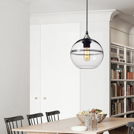 Globe Dining Room Pendant Lighting Blue/Clear Glass 1 Head 8"/10"/12" Wide Modern Hanging Ceiling Light Clearhalo 'Ceiling Lights' 'Glass shade' 'Glass' 'Modern Pendants' 'Modern' 'Pendant Lights' 'Pendants' Lighting' 289876