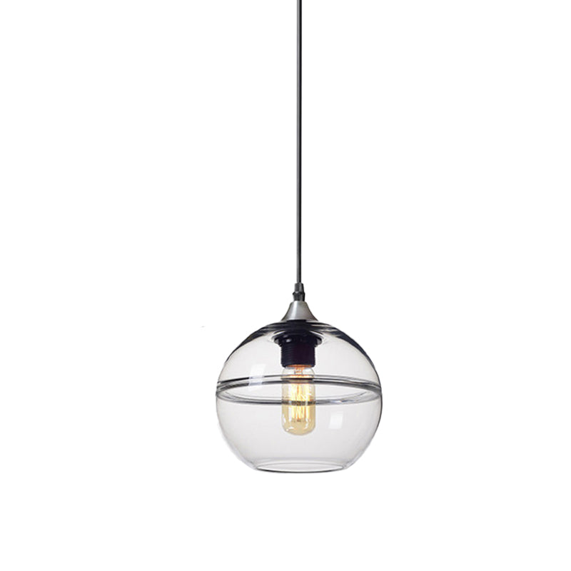 Globe Dining Room Pendant Lighting Blue/Clear Glass 1 Head 8"/10"/12" Wide Modern Hanging Ceiling Light Clearhalo 'Ceiling Lights' 'Glass shade' 'Glass' 'Modern Pendants' 'Modern' 'Pendant Lights' 'Pendants' Lighting' 289878