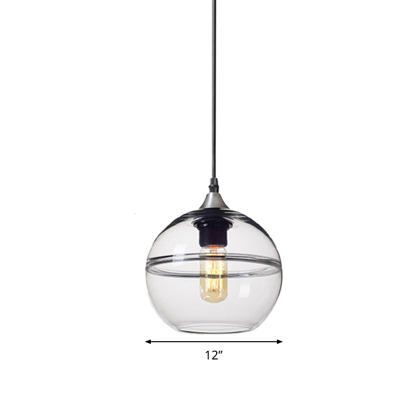 Globe Dining Room Pendant Lighting Blue/Clear Glass 1 Head 8"/10"/12" Wide Modern Hanging Ceiling Light Clearhalo 'Ceiling Lights' 'Glass shade' 'Glass' 'Modern Pendants' 'Modern' 'Pendant Lights' 'Pendants' Lighting' 289881