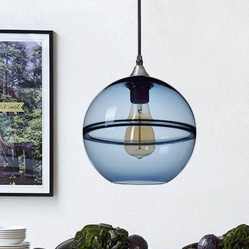 Globe Dining Room Pendant Lighting Blue/Clear Glass 1 Head 8"/10"/12" Wide Modern Hanging Ceiling Light Blue Clearhalo 'Ceiling Lights' 'Glass shade' 'Glass' 'Modern Pendants' 'Modern' 'Pendant Lights' 'Pendants' Lighting' 289882