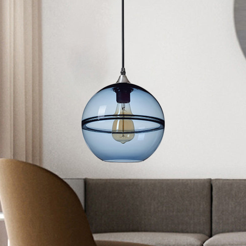 Globe Dining Room Pendant Lighting Blue/Clear Glass 1 Head 8"/10"/12" Wide Modern Hanging Ceiling Light Clearhalo 'Ceiling Lights' 'Glass shade' 'Glass' 'Modern Pendants' 'Modern' 'Pendant Lights' 'Pendants' Lighting' 289883