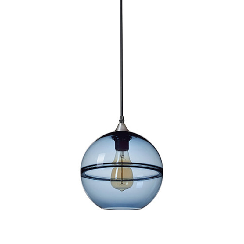 Globe Dining Room Pendant Lighting Blue/Clear Glass 1 Head 8"/10"/12" Wide Modern Hanging Ceiling Light Clearhalo 'Ceiling Lights' 'Glass shade' 'Glass' 'Modern Pendants' 'Modern' 'Pendant Lights' 'Pendants' Lighting' 289886