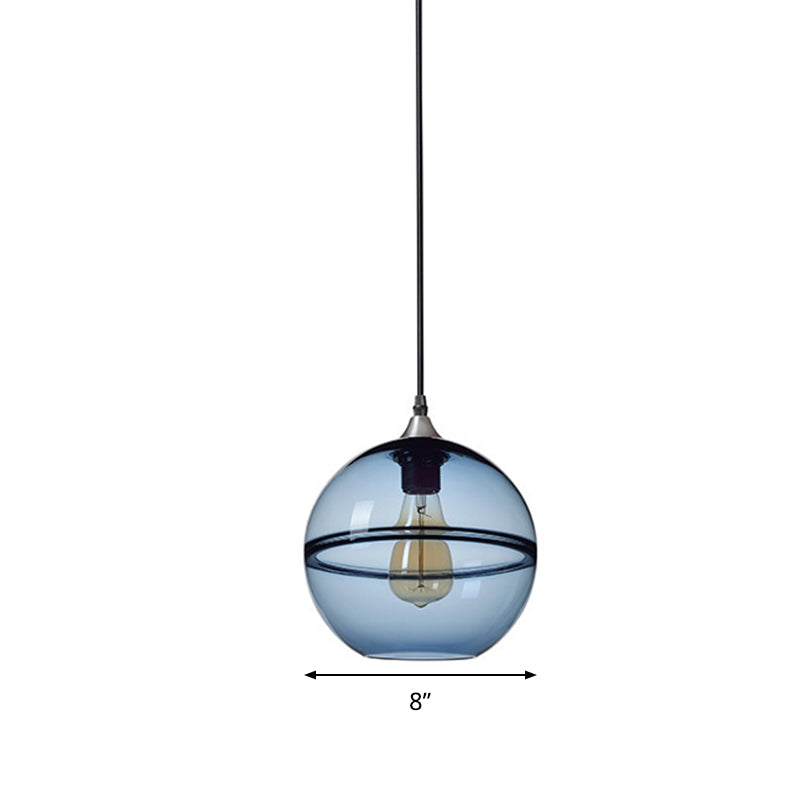 Globe Dining Room Pendant Lighting Blue/Clear Glass 1 Head 8"/10"/12" Wide Modern Hanging Ceiling Light Clearhalo 'Ceiling Lights' 'Glass shade' 'Glass' 'Modern Pendants' 'Modern' 'Pendant Lights' 'Pendants' Lighting' 289887