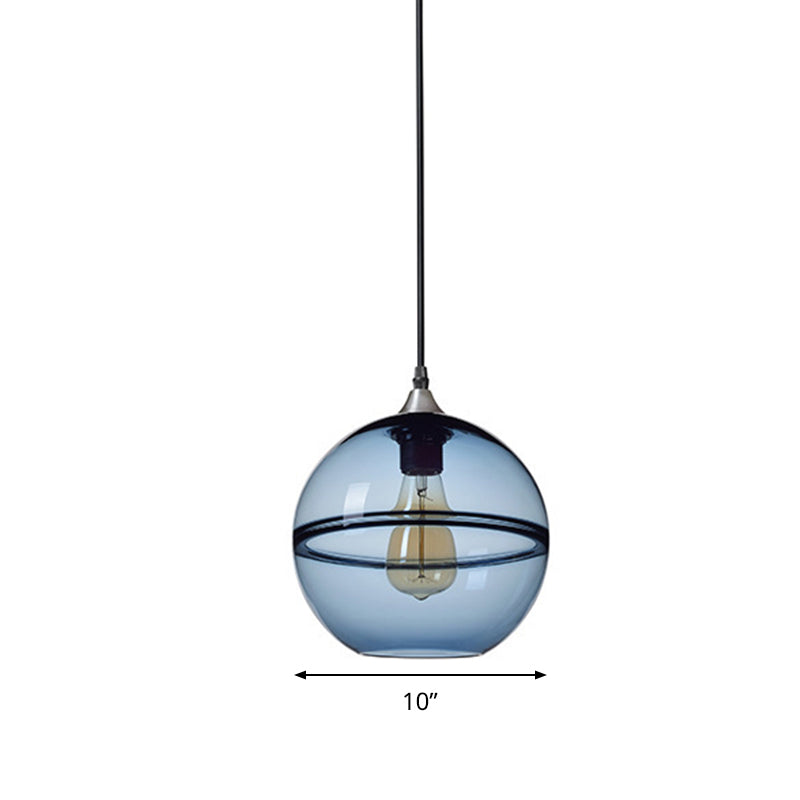 Globe Dining Room Pendant Lighting Blue/Clear Glass 1 Head 8"/10"/12" Wide Modern Hanging Ceiling Light Clearhalo 'Ceiling Lights' 'Glass shade' 'Glass' 'Modern Pendants' 'Modern' 'Pendant Lights' 'Pendants' Lighting' 289888