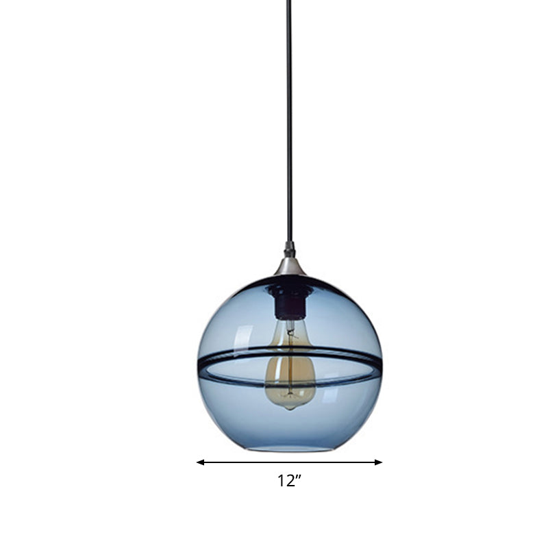 Globe Dining Room Pendant Lighting Blue/Clear Glass 1 Head 8"/10"/12" Wide Modern Hanging Ceiling Light Clearhalo 'Ceiling Lights' 'Glass shade' 'Glass' 'Modern Pendants' 'Modern' 'Pendant Lights' 'Pendants' Lighting' 289889