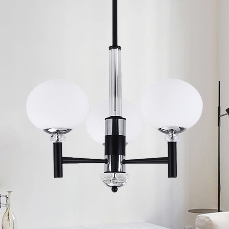 Globe-Shaped Chandelier Pendant Light Modern Style Ivory Glass 3/6/8 Lights Living Room Hanging Lamp in Black Clearhalo 'Ceiling Lights' 'Chandeliers' 'Glass shade' 'Glass' 'Modern Chandeliers' 'Modern' Lighting' 289891