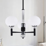 Globe-Shaped Chandelier Pendant Light Modern Style Ivory Glass 3/6/8 Lights Living Room Hanging Lamp in Black Clearhalo 'Ceiling Lights' 'Chandeliers' 'Glass shade' 'Glass' 'Modern Chandeliers' 'Modern' Lighting' 289891