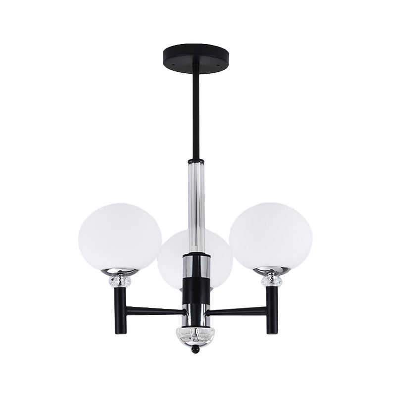 Globe-Shaped Chandelier Pendant Light Modern Style Ivory Glass 3/6/8 Lights Living Room Hanging Lamp in Black Clearhalo 'Ceiling Lights' 'Chandeliers' 'Glass shade' 'Glass' 'Modern Chandeliers' 'Modern' Lighting' 289893