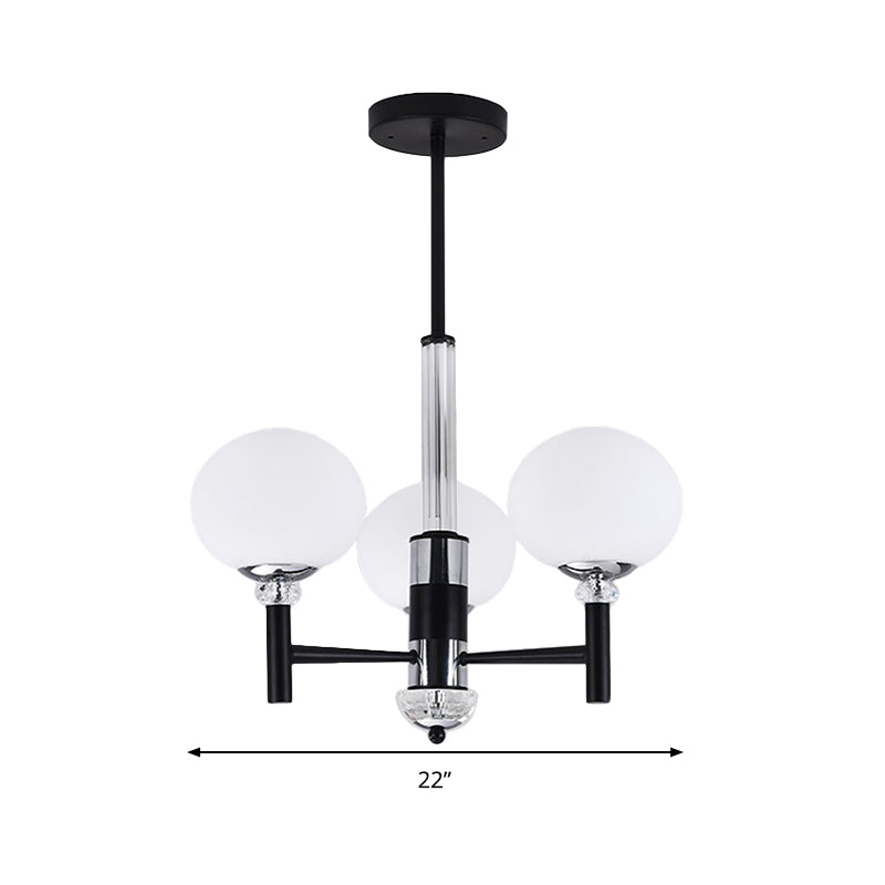 Globe-Shaped Chandelier Pendant Light Modern Style Ivory Glass 3/6/8 Lights Living Room Hanging Lamp in Black Clearhalo 'Ceiling Lights' 'Chandeliers' 'Glass shade' 'Glass' 'Modern Chandeliers' 'Modern' Lighting' 289894