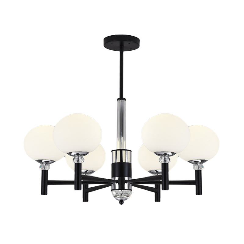 Globe-Shaped Chandelier Pendant Light Modern Style Ivory Glass 3/6/8 Lights Living Room Hanging Lamp in Black Clearhalo 'Ceiling Lights' 'Chandeliers' 'Glass shade' 'Glass' 'Modern Chandeliers' 'Modern' Lighting' 289897