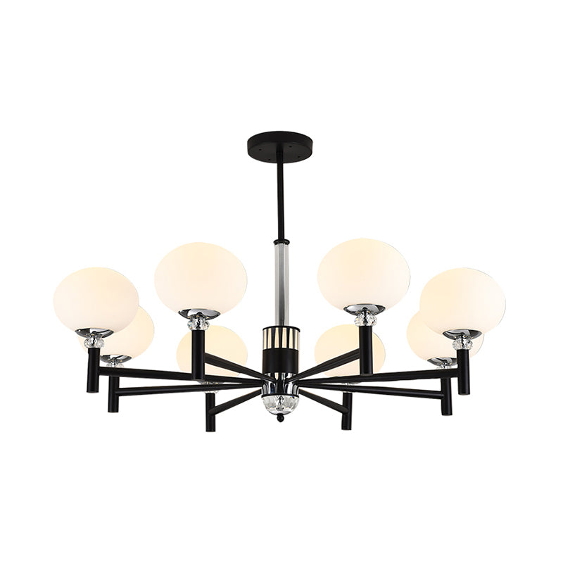 Globe-Shaped Chandelier Pendant Light Modern Style Ivory Glass 3/6/8 Lights Living Room Hanging Lamp in Black Clearhalo 'Ceiling Lights' 'Chandeliers' 'Glass shade' 'Glass' 'Modern Chandeliers' 'Modern' Lighting' 289901