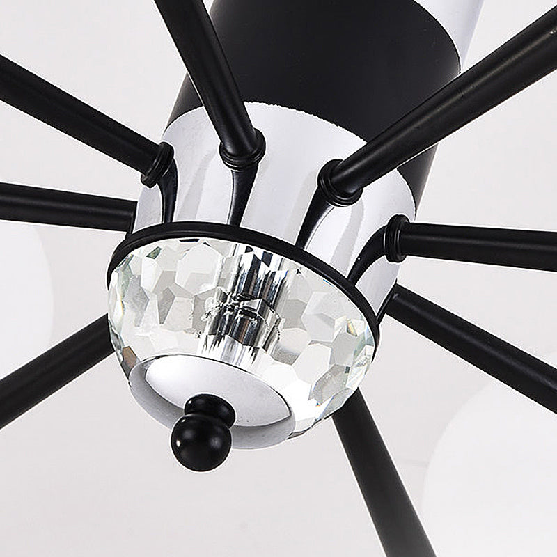 Globe-Shaped Chandelier Pendant Light Modern Style Ivory Glass 3/6/8 Lights Living Room Hanging Lamp in Black Clearhalo 'Ceiling Lights' 'Chandeliers' 'Glass shade' 'Glass' 'Modern Chandeliers' 'Modern' Lighting' 289903