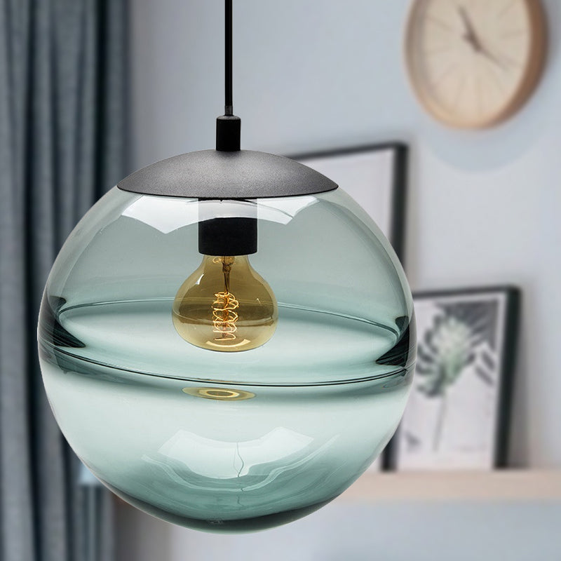 Sphere Pendant Lighting Modernism Blue/Coffee Glass 1 Head 8"/10"/12" Wide Dining Room Hanging Light Blue Clearhalo 'Ceiling Lights' 'Glass shade' 'Glass' 'Iluminaci��n' 'L��mparas Colgantes' 'L��mparas de Techo' 'Modern Pendants' 'Modern' 'Pendant Lights' 'Pendants' Hogar' Lighting' 289948