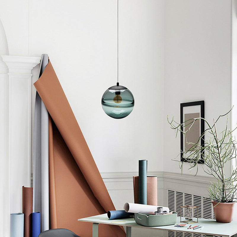 Sphere Pendant Lighting Modernism Blue/Coffee Glass 1 Head 8"/10"/12" Wide Dining Room Hanging Light Clearhalo 'Ceiling Lights' 'Glass shade' 'Glass' 'Iluminaci��n' 'L��mparas Colgantes' 'L��mparas de Techo' 'Modern Pendants' 'Modern' 'Pendant Lights' 'Pendants' Hogar' Lighting' 289951