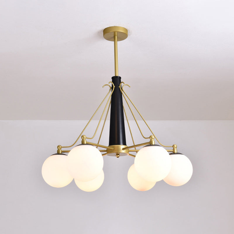 Modern Style Global Chandelier Light Fixture Milky Glass 6/8 Lights Living Room Ceiling Pendant Light in Gold 6 Gold Clearhalo 'Ceiling Lights' 'Chandeliers' 'Close To Ceiling Lights' 'Glass shade' 'Glass' 'Modern Chandeliers' 'Modern' Lighting' 289984