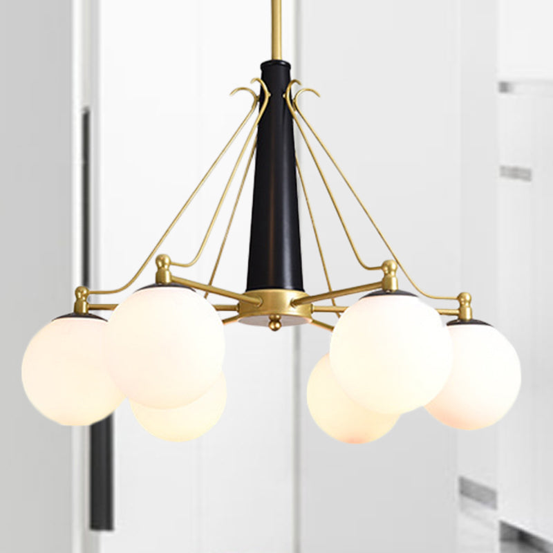 Modern Style Global Chandelier Light Fixture Milky Glass 6/8 Lights Living Room Ceiling Pendant Light in Gold Clearhalo 'Ceiling Lights' 'Chandeliers' 'Close To Ceiling Lights' 'Glass shade' 'Glass' 'Modern Chandeliers' 'Modern' Lighting' 289985