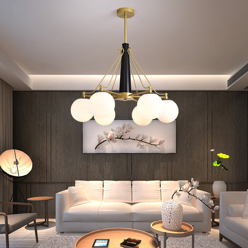 Modern Style Global Chandelier Light Fixture Milky Glass 6/8 Lights Living Room Ceiling Pendant Light in Gold Clearhalo 'Ceiling Lights' 'Chandeliers' 'Close To Ceiling Lights' 'Glass shade' 'Glass' 'Modern Chandeliers' 'Modern' Lighting' 289986