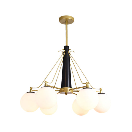 Modern Style Global Chandelier Light Fixture Milky Glass 6/8 Lights Living Room Ceiling Pendant Light in Gold Clearhalo 'Ceiling Lights' 'Chandeliers' 'Close To Ceiling Lights' 'Glass shade' 'Glass' 'Modern Chandeliers' 'Modern' Lighting' 289987