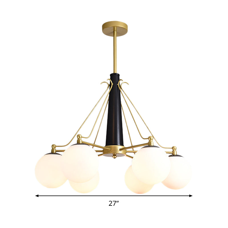 Modern Style Global Chandelier Light Fixture Milky Glass 6/8 Lights Living Room Ceiling Pendant Light in Gold Clearhalo 'Ceiling Lights' 'Chandeliers' 'Close To Ceiling Lights' 'Glass shade' 'Glass' 'Modern Chandeliers' 'Modern' Lighting' 289988