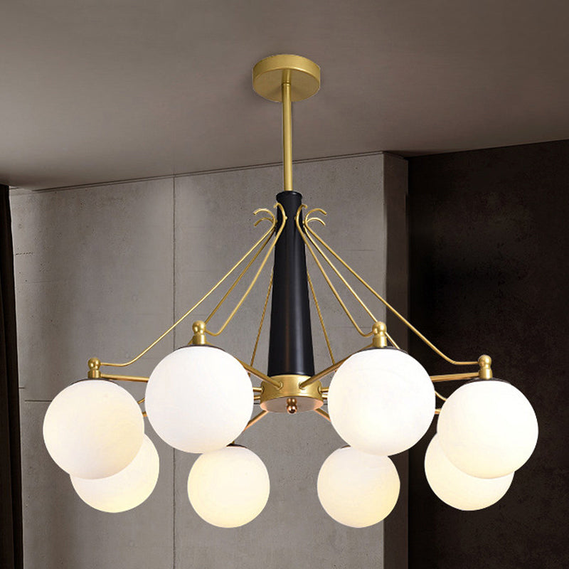 Modern Style Global Chandelier Light Fixture Milky Glass 6/8 Lights Living Room Ceiling Pendant Light in Gold 8 Gold Clearhalo 'Ceiling Lights' 'Chandeliers' 'Close To Ceiling Lights' 'Glass shade' 'Glass' 'Modern Chandeliers' 'Modern' Lighting' 289989