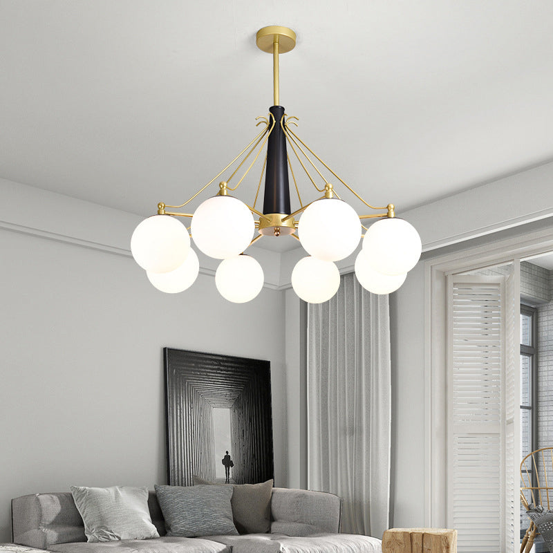 Modern Style Global Chandelier Light Fixture Milky Glass 6/8 Lights Living Room Ceiling Pendant Light in Gold Clearhalo 'Ceiling Lights' 'Chandeliers' 'Close To Ceiling Lights' 'Glass shade' 'Glass' 'Modern Chandeliers' 'Modern' Lighting' 289990