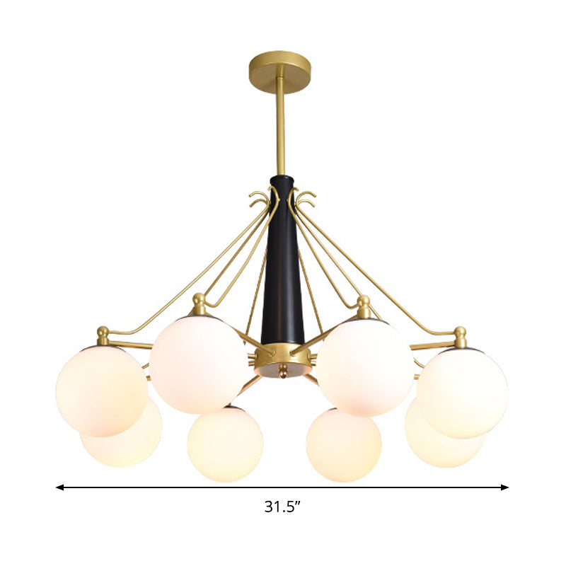 Modern Style Global Chandelier Light Fixture Milky Glass 6/8 Lights Living Room Ceiling Pendant Light in Gold Clearhalo 'Ceiling Lights' 'Chandeliers' 'Close To Ceiling Lights' 'Glass shade' 'Glass' 'Modern Chandeliers' 'Modern' Lighting' 289992