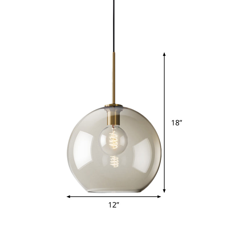 Amber Glass Sphere Pendant Lighting Modern 1 Head 8"/10"/12" Wide Brass Hanging Ceiling Light Clearhalo 'Ceiling Lights' 'Modern Pendants' 'Modern' 'Pendant Lights' 'Pendants' Lighting' 290045