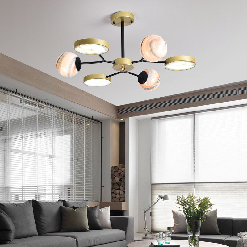 Round Living Room Chandelier Light Hand Blown Glass 6/8 Lights Contemporary Style Pendant Lighting Fixture in Gold Clearhalo 'Ceiling Lights' 'Chandeliers' 'Glass shade' 'Glass' 'Island Lights' 'Modern Chandeliers' 'Modern' Lighting' 290048