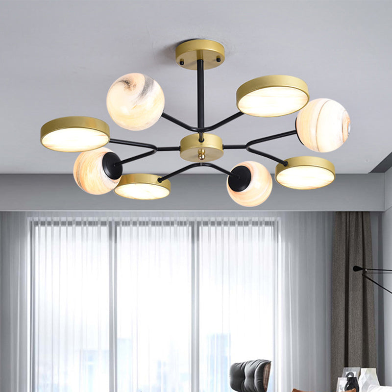 Round Living Room Chandelier Light Hand Blown Glass 6/8 Lights Contemporary Style Pendant Lighting Fixture in Gold 8 Gold Clearhalo 'Ceiling Lights' 'Chandeliers' 'Glass shade' 'Glass' 'Island Lights' 'Modern Chandeliers' 'Modern' Lighting' 290051